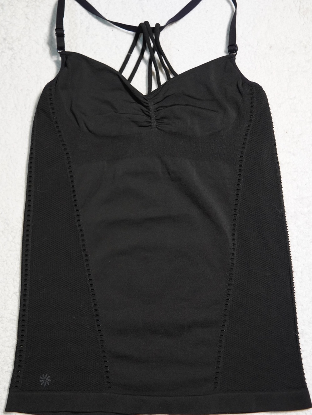 Athleta black Strappy cami Tank Top Built-in shelf Bra Size M Yoga Workout